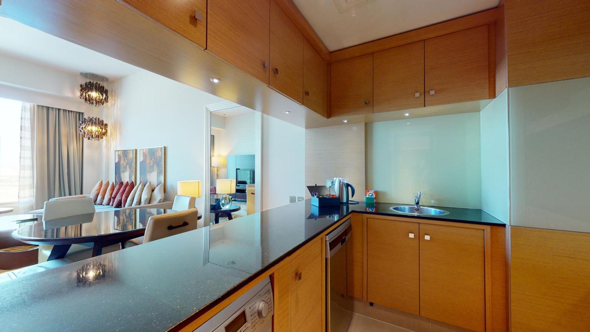 Marriott Executive Apartments Al Jaddaf, Dubaj Kültér fotó A kitchen in a serviced apartment